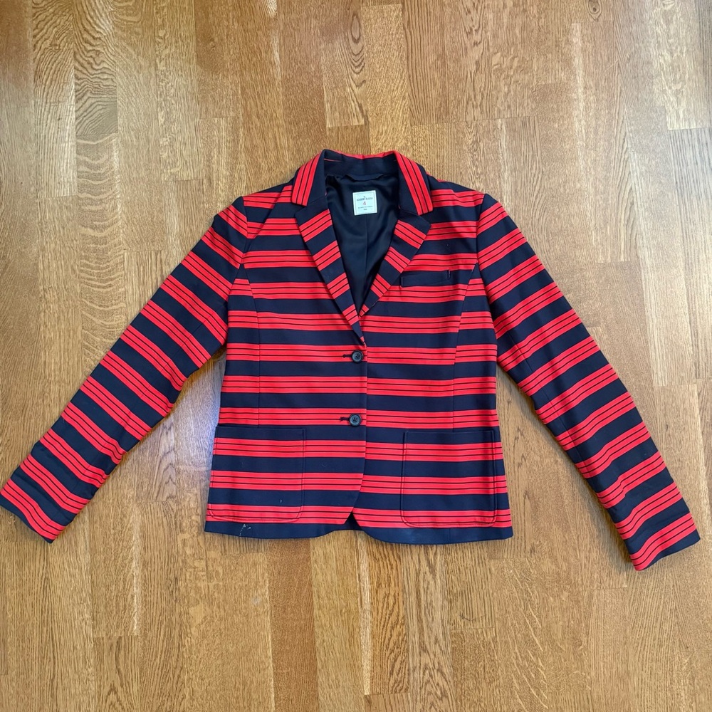 Gap ACADEMY BLAZER Red & Navy Stripe Pockets Blazer Jacket Women Size 4
